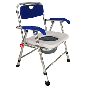 เก้าอี้นั่งถ่ายอลูมิเนียมพับได้ สีขาวน้ำเงิน Aluminum Foldable Commode Chair (White/Blue)